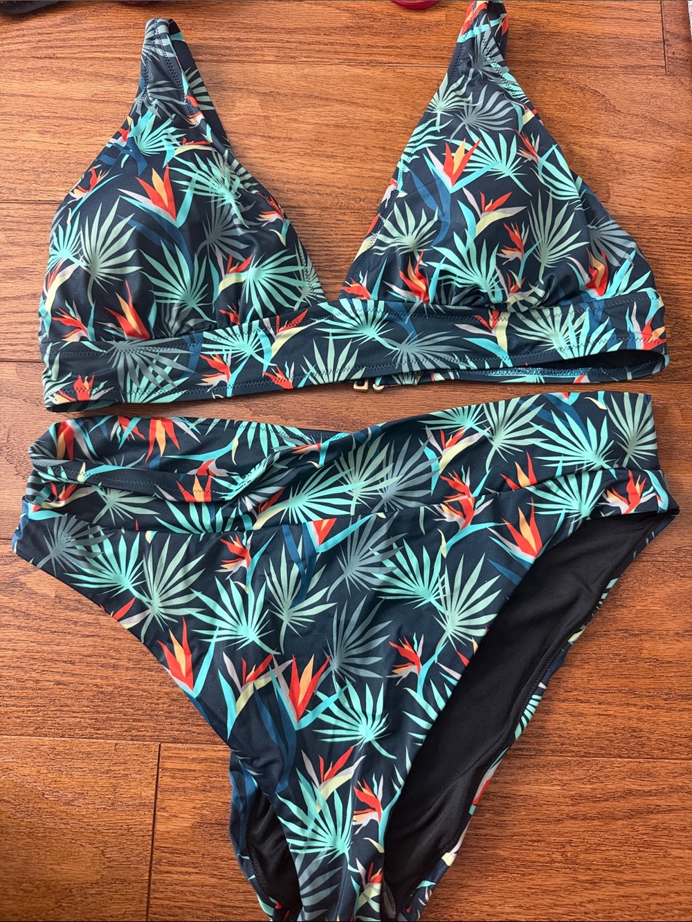 MeUndies Tropical Leaf Print Bikini - Black, Green & Red